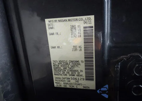 2011 Nissan Altima 2.5 S z USA, uszkodzony, nr VIN 1N4AL2AP5BN506129